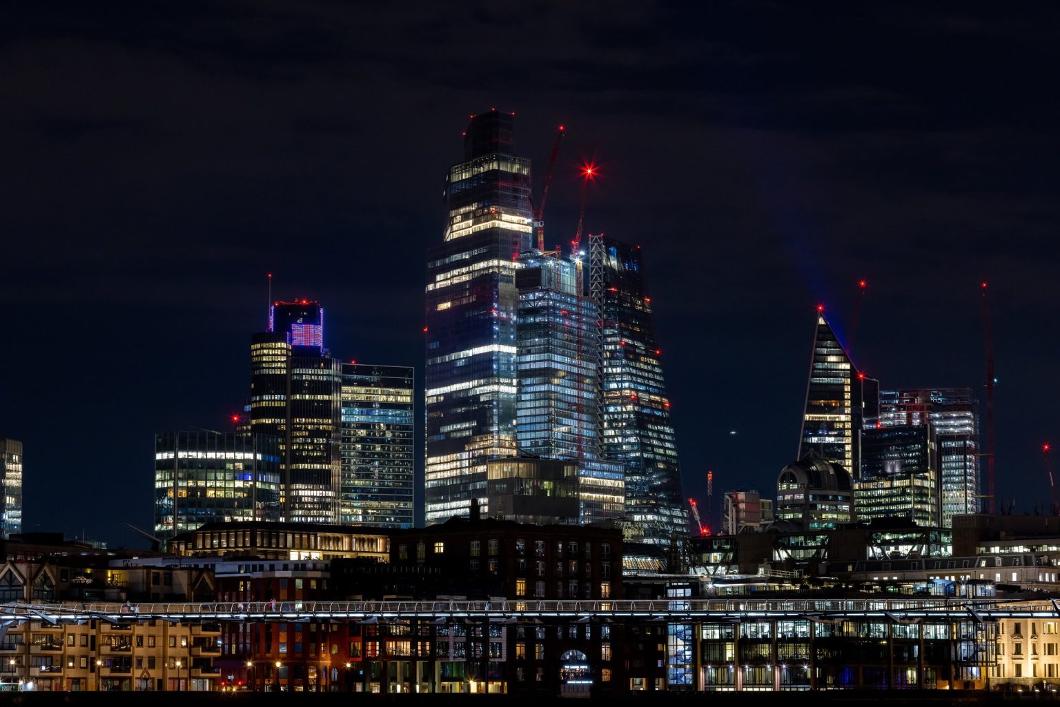 London city skyline lit up at night